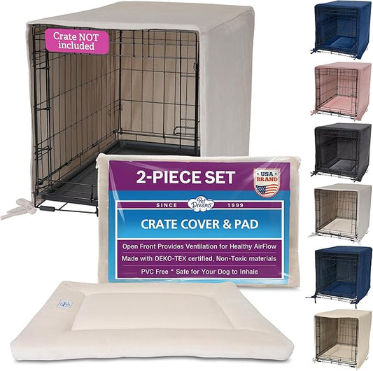Pet Dreams Dog Crate Cover & Mat- Breathable Non-Toxic Kennel Topper for Single-Door Crates, Fits iCrate Dog Cages 18, 24, 30, 36, 42, 48 Inches (Ivory, Large, 36“)