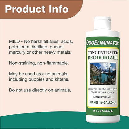 NaturVet OdoEliminator Concentrated Pet Deodorizer – Super Concentrate Deodorizing Pet Cleaner – Helps Eliminate Odors from Dogs, Cats – Clean, Fresh Scent –16 Oz.
