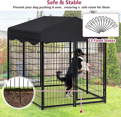 Large Dog Kennel Outdoor, Dog House with Waterproof Cover for Medium to Small Dogs 4.5'H x 4'L x 4'W ft Dog Kennel Outside, Outdoor Pet Enclosures Crate Cage Playpen Run Indoor