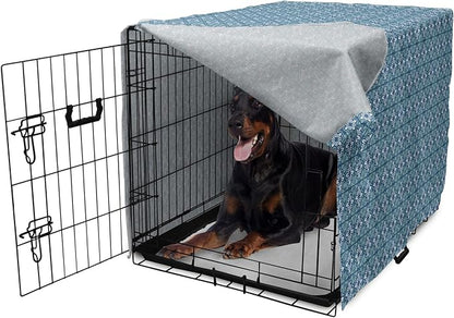 Lunarable Talavera Dog Crate Cover, Folkloric Tile Inspired Pattern of Moroccan Culture Print, Easy to Use Pet Kennel Cover for Medium Large Dogs, 42 Inch, Sea Blue Pale Teal
