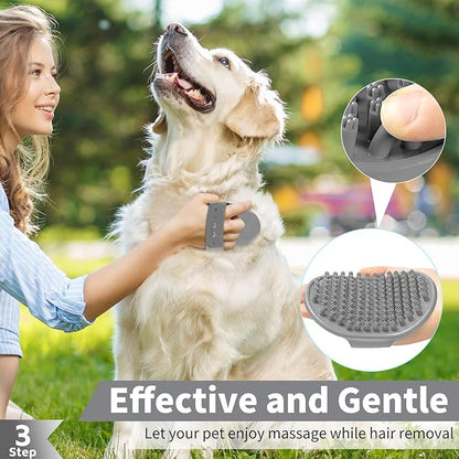 Comotech 3PCS Dog Bath Brush Scrubber | Shampoo Brush with Adjustable Ring Handle for Short & Long Hair (Gray, Black, Gray)