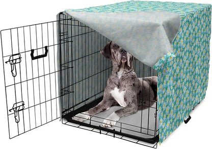 Lunarable Yellow and Blue Dog Crate Cover, Meadow Art Pattern with Ladybirds and Chamomile Daisy Blossoms, Easy to Use Pet Kennel Cover for Medium Large Dogs, 48 Inch, Aqua White Marigold