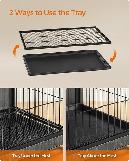 Feandrea Dog Crate Furniture, 38.6" Side End Table, Modern Kennel for Dogs Indoor up to 70 lb, Heavy-Duty Dog Cage with Multi-Purpose Removable Tray, Double-Door Dog House, Ink Black UPFC003B01