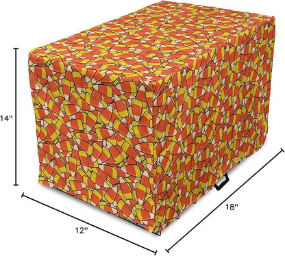 Lunarable Candy Corn Dog Crate Cover, Continuous Illustration of Cartoon Style Traditional Halloween Items, Easy to Use Pet Kennel Cover for Small Dogs Puppies Kittens, 18 Inch, Vermilion Mustard