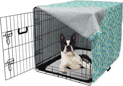 Lunarable Yellow and Blue Dog Crate Cover, Meadow Art Pattern with Ladybirds and Chamomile Daisy Blossoms, Easy to Use Pet Kennel Cover for Small Dogs Puppies Kittens, 22 Inch, Aqua White Marigold