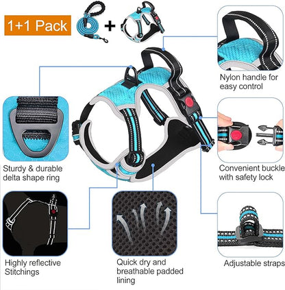 tobeDRI No Pull Dog Harness Adjustable Reflective Oxford Easy Control Medium Large Dog Harness with A Free Heavy Duty 5ft Leash