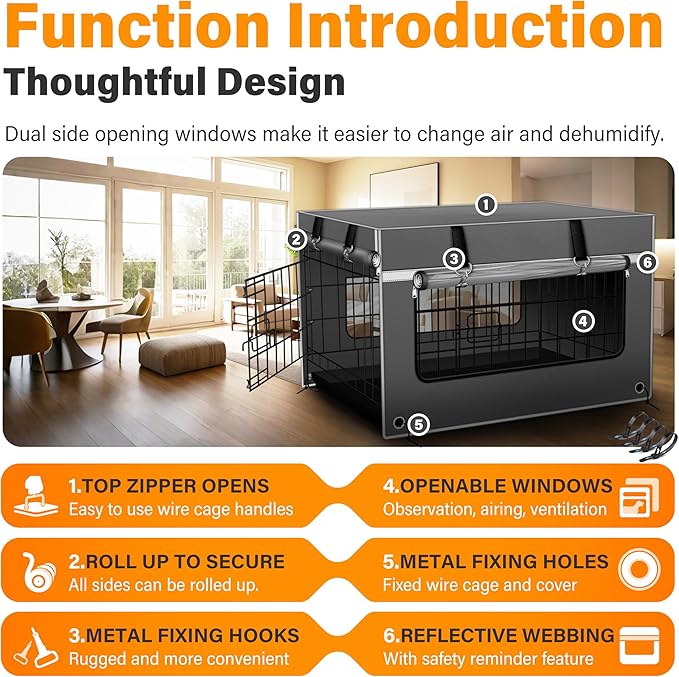Dog Crate Cover 36 Inch [2025 Upgraded 1680D Fabric] – Heavy-Duty Insulated & Breathable Dog Kennel Cover, 36’’L×23’’W×25’’H Windproof & Light-Blocking, Gray(Cover Only)