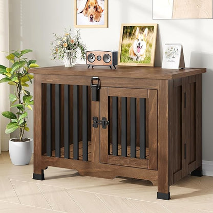 Wooden Dog Crate Furniture,Foldable and Portable Dog Kennel Furniture Indoor,Decorative Dog Crate End Table No Assembly.(Medium,Maroon)