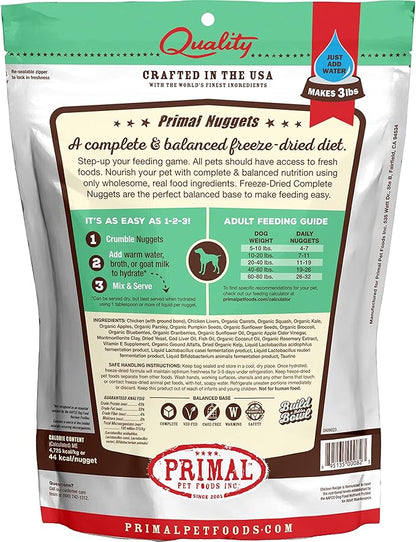 Primal Freeze Dried Dog Food Nuggets, Chicken, Complete & Balanced Meal, Also Use as Topper or Treat, Premium, Healthy, Grain Free, High Protein Raw Dog Food, 14 oz (Pack of 4)
