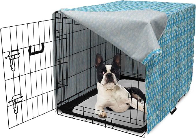 Lunarable Yellow and Blue Dog Crate Cover, Funny Cartoon Hippopotamus with Stars and Daisy Flowers, Easy to Use Pet Kennel Cover for Small Dogs Puppies Kittens, 22 Inch, Pale Blue White Yellow
