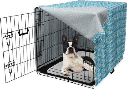 Lunarable Yellow and Blue Dog Crate Cover, Funny Cartoon Hippopotamus with Stars and Daisy Flowers, Easy to Use Pet Kennel Cover for Small Dogs Puppies Kittens, 22 Inch, Pale Blue White Yellow