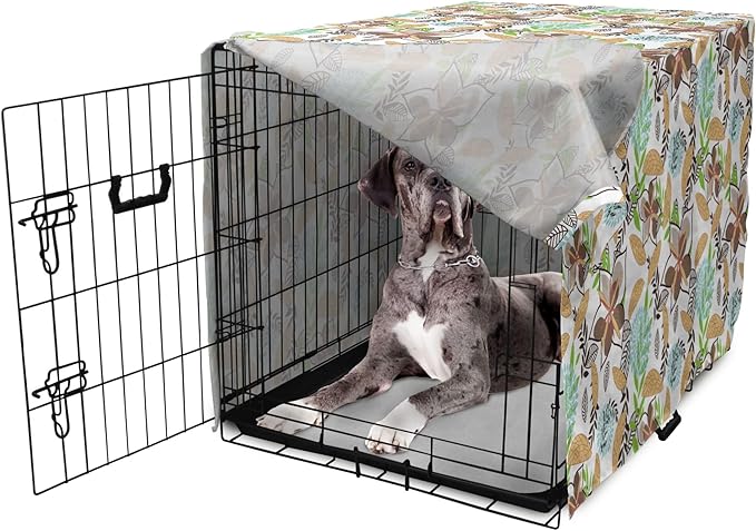 Lunarable Paint Dog Crate Cover, Leaf Petals Flourish Summer Florets Dahlia Romantic Girls, Easy to Use Pet Kennel Cover for Medium Large Dogs, 48 Inch, Sand Brown Pale Blue