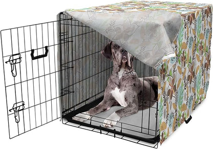 Lunarable Paint Dog Crate Cover, Leaf Petals Flourish Summer Florets Dahlia Romantic Girls, Easy to Use Pet Kennel Cover for Medium Large Dogs, 48 Inch, Sand Brown Pale Blue