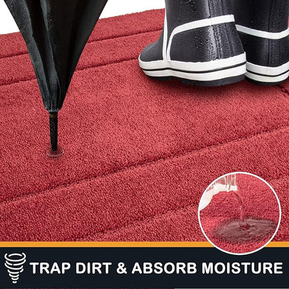 PURRUGS Dirt Trapper Door Mat 20" x 31.5", Non-Slip/Skid Machine Washable Entryway Rug, Dog Door Mat, Super Absorbent Welcome Mat for Muddy Wet Shoes and Paws, Burgundy Red