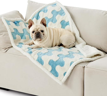 Lesure Waterproof Dog Blanket for Medium Dogs - Washable Double Sided Dog Blankets with Warm Jacquard Shag and Soft Sherpa Fleece, Pet Cat Blanket for Couch Protection, 3D Textured Wave, Blue