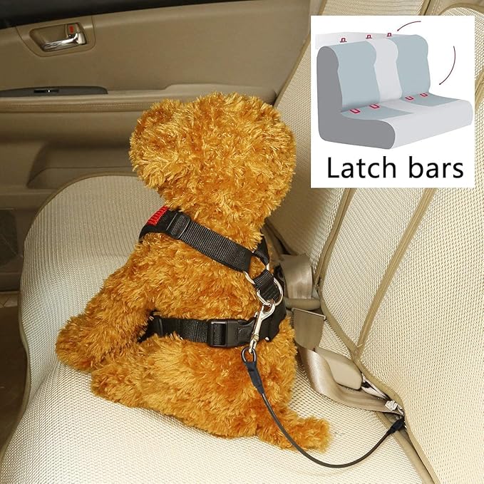 Dog Car Seat Belt, Stainless Steel Cable Chew Proof Pet Car Seat Belt Safety Restraint Tether Puppy Vehicle Seat Belt Double Clip Chew Proof Dog Car Leash Lead(40 inch)