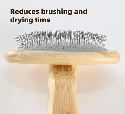 Wooden Dog Slicker Brush for Shedding Medium or Long Haired Dogs Puppy Cats Wool Carpet Cleaner WireSlicker Carding to Fluff Fleeces Sherpa M