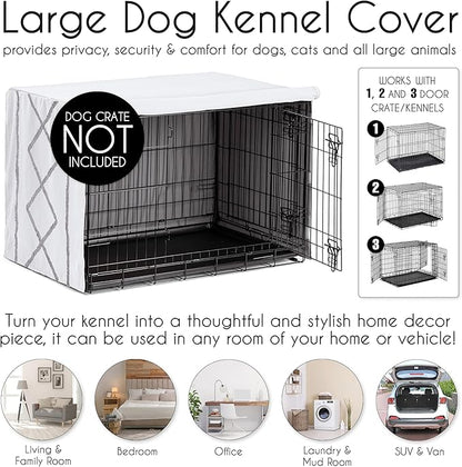 Sweet Jojo Designs 42in. Medium/Large Dog Crate Cover (Grey Boho Modern Tuft) Pet Cage, Kennel Covers (Bohemian, Farmhouse, Shabby Chic, Designer, Neutral, Elegant, Minimalist, Gray Tufted Cotton)