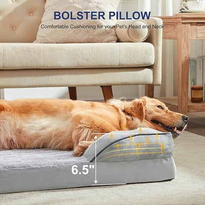 FURTIME Orthopedic Dog Bed for Extra Large Dogs - XL Washable Dog Sofa Bed Large, Supportive Foam Pet Couch Bed with Removable Washable Cover, Waterproof Lining and Nonskid Bottom, Light Grey