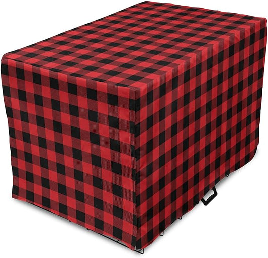 Ambesonne Plaid Dog Crate Cover, Lumberjack Fashion Buffalo Checks Pattern Retro Style Grid Composition, Easy to Use Pet Kennel Cover for Medium Large Dogs, 42 Inch, Orange Black