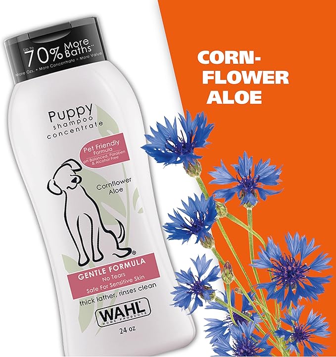 Wahl USA Gentle Puppy Shampoo for Pets – Cornflower & Aloe for Grooming Dirty Dogs - 24 Oz - Model 820002A