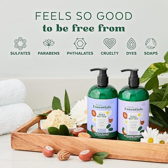 TropiClean Essentials Shea Butter Shampoo for Dogs | Puppies & Cats | Soothe Dry & Itchy Skin | Hydrate The Coat | Derived from Natural Ingredients