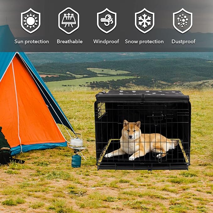 Dog Crate Cover for Wire Cages 24 30 36 42 48 Inch Outdoor Pet Kennel Cover Machine Wash & Dry (Cover Only) (48 Inch Crate Cover (48"x30"x33"))
