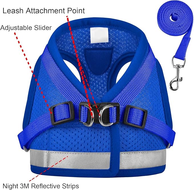 Cat Harnesses for Small Dogs - Cat Harnesses and Leashes for Walking, Adjustable Reflective Step in Dog Harness for Small Dog and Cat (Blue, XS (10.2” – 11.4”))