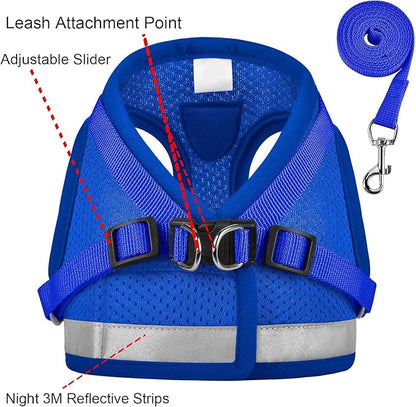 Cat Harnesses for Small Dogs - Cat Harnesses and Leashes for Walking, Adjustable Reflective Step in Dog Harness for Small Dog and Cat(Blue, S (11.8” – 13.3”)