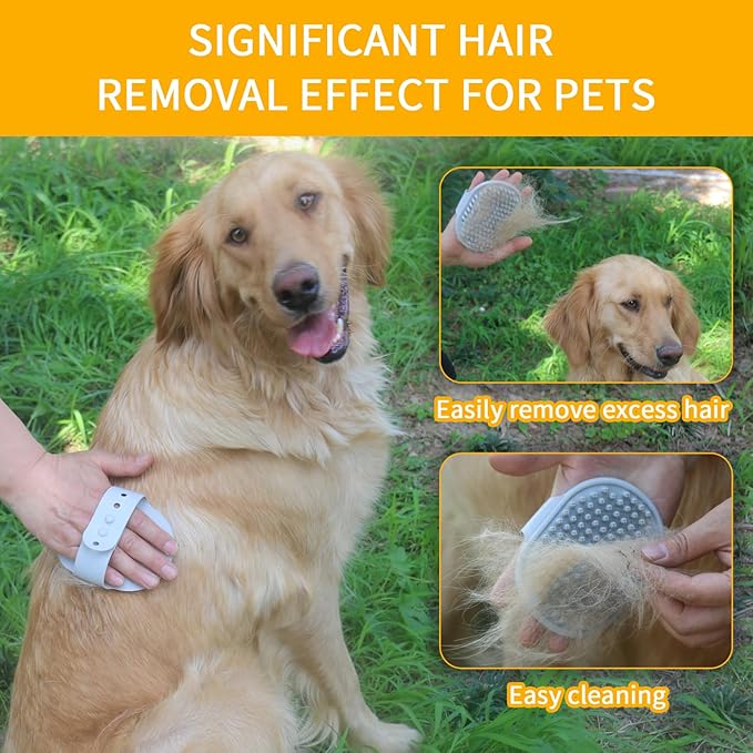 Dog Bath Brush | Grooming Brush & Shampoo Massage Comb with Adjustable Loop Handle for Short & Long Hair Cats & Dogs, 2pcs(Plum, Blue + Orange)