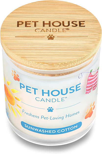 One Fur All 100% Natural Soy Wax Candle, 20 Fragrances - Pet Odor Eliminator, Appx 60 Hrs Burn Time, Non-toxic, Eco-Friendly Reusable Glass Jar Scented Candles – Pet House Candle, Sunwashed Cotton