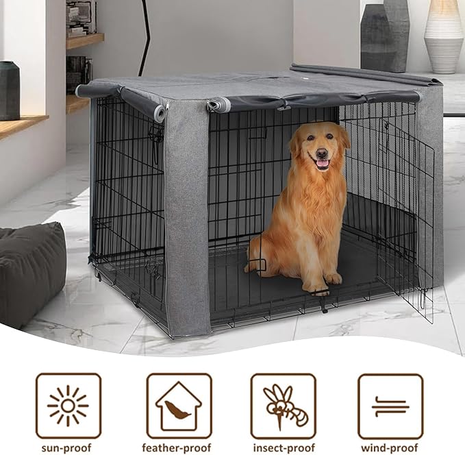 HiCaptain Folding Metal Dog Crate Cover for 42 Inch Wire Pet Cage(Two-Tone Gray)