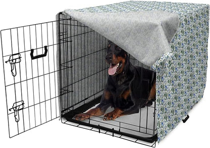 Lunarable Jacobean Dog Crate Cover, Herbal Pattern Pastoral Vintage Rustic Wedding Inspired Foliage Springtime, Easy to Use Pet Kennel Cover for Medium Large Dogs, 42 Inch, Blue Green Cream