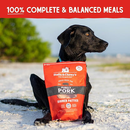 Stella & Chewy's Freeze Dried Raw Dinner Patties – Grain Free Dog Food, Protein Rich Purely Pork Recipe – 14 oz Bag (Packaging may vary)