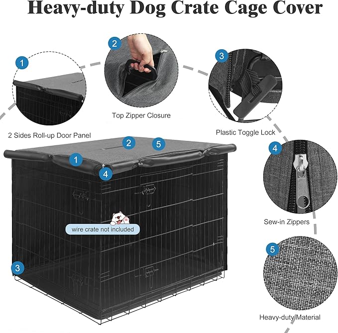 Deblue Indoor 54 Inches Dog Crate Cover, Privacy Durable Polyester Pet Kennel Covers Universal Fit for Wire Crate (Grey)