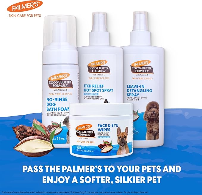Palmer's for Pets Face and Eye Wipes with Cocoa Butter and Vitamin E, Dog Eye Cleaning and Care, Specially Fomulated for Dogs, 100ct