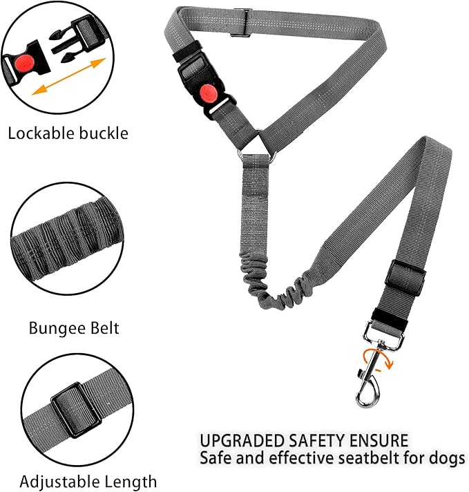 YAODHAOD Dog Seat Belts, Retractable Dog Seatbelts Harness for Car,Adjustable Restraint Safety Leads Vehicle Seatbelt Harness,Nylon Pet Safety Seat Belts Heavy Duty Car Harness for Dogs (Gray)