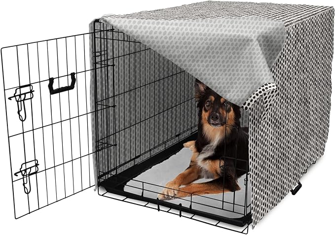 Lunarable Abstract Dog Crate Cover, Monochrome Grunge Pattern with Modern Round Shapes Print, Easy to Use Pet Kennel Cover for Medium Large Dogs, 36 Inch, Grey Charcoal