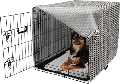 Lunarable Abstract Dog Crate Cover, Monochrome Grunge Pattern with Modern Round Shapes Print, Easy to Use Pet Kennel Cover for Medium Large Dogs, 36 Inch, Grey Charcoal