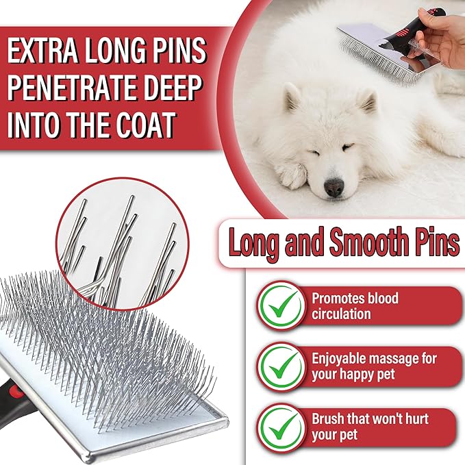 Extra Long Slicker Brush – Dog Brush for Shedding & Grooming, Detangler & Dematting Comb for Long-Haired Dogs, Doodles & Cats, Self-Cleaning Pet Brush (Style)