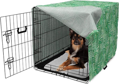 Lunarable Fern Pattern Dog Crate Cover, Background Illustration Covered with Palm Tree Leaves Art Print, Easy to Use Pet Kennel Cover for Medium Large Dogs, 36 Inch, White and Fern Green