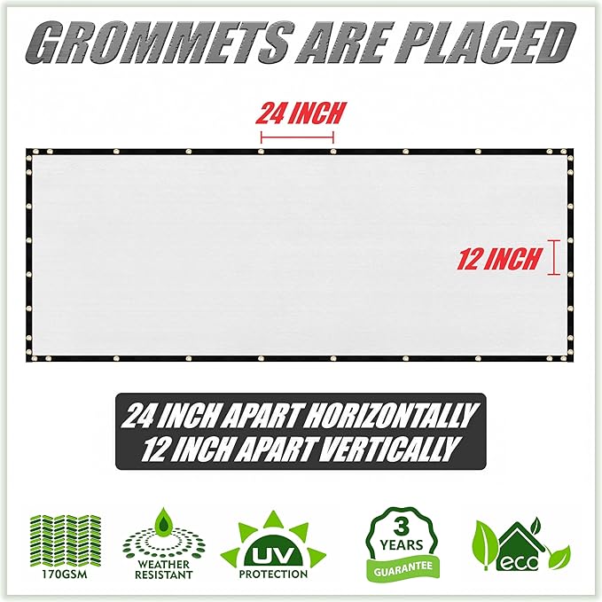 ColourTree 9' x 9' White Custom Size Shade Cloth with Grommets - 90% Sunblock, Durable Mesh Fabric Tarp for Dog Kennel Cover, Fence Privacy Screen, Greenhouse, Chicken Coop & Pet Playpen