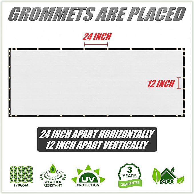 ColourTree 9' x 25' White Custom Size Shade Cloth with Grommets - 90% Sunblock, Durable Mesh Fabric Tarp for Dog Kennel Cover, Fence Privacy Screen, Greenhouse, Chicken Coop & Pet Playpen
