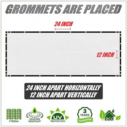 ColourTree 9' x 25' White Custom Size Shade Cloth with Grommets - 90% Sunblock, Durable Mesh Fabric Tarp for Dog Kennel Cover, Fence Privacy Screen, Greenhouse, Chicken Coop & Pet Playpen