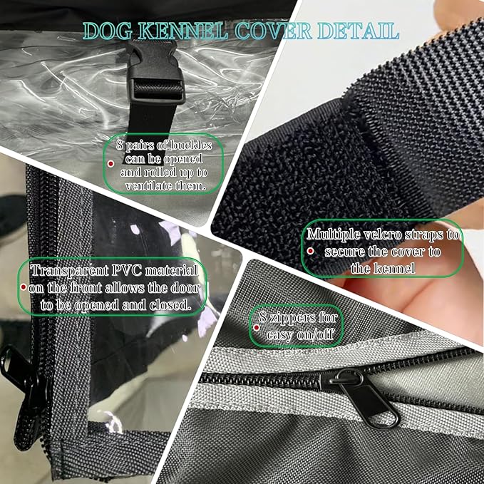 Kennel Cover，Full Coverage Kennel Cover Made of 600d Heavy Duty Waterproof Plus See-Through Clear Material, Outdoor Wind and UV Resistant, Coverage Only, Black Color.
