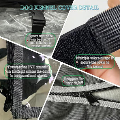 Kennel Cover，Full Coverage Kennel Cover Made of 600d Heavy Duty Waterproof Plus See-Through Clear Material, Outdoor Wind and UV Resistant, Coverage Only, Black Color.