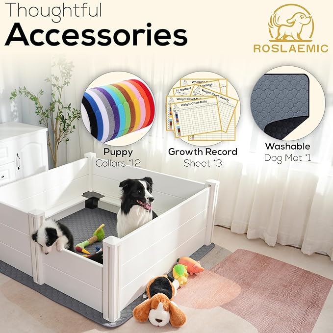 Whelping Box for Dogs and Puppies with Rails, Puppy Whelping Supplies, Suitable for Small Dogs, Guinea Pigs, Bunny, Ferrets, Hedgehogs for Indoors, White