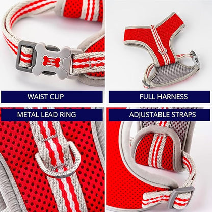 HUGO & HUDSON Dog Harness No-Pull Pet Harness Adjustable Quick Dry Mesh Padded Vest, Red, L