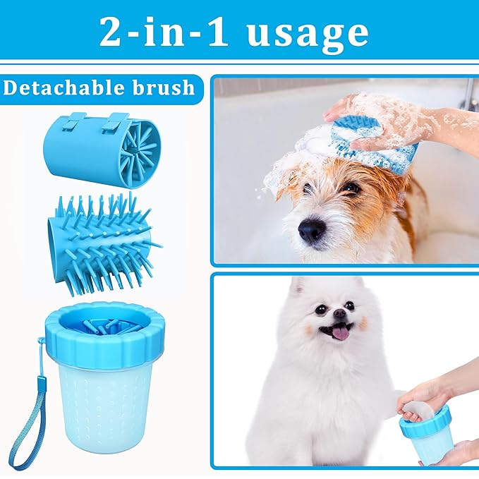 Qianruida Dog Paw Cleaner Cup, Soft Silicone, Portable, Easy to Clean, Removes Mud and Dirt, Grooming Accessory for Home, Travel – Blue, M