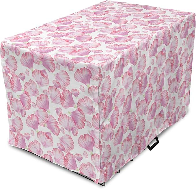 Ambesonne Watercolor Flowers Dog Crate Cover, Pastel Petals Romantic Rose Leaf Botanical Beauty Essence, Easy to Use Pet Kennel Cover for Medium Large Dogs, 42 Inch, White Pink